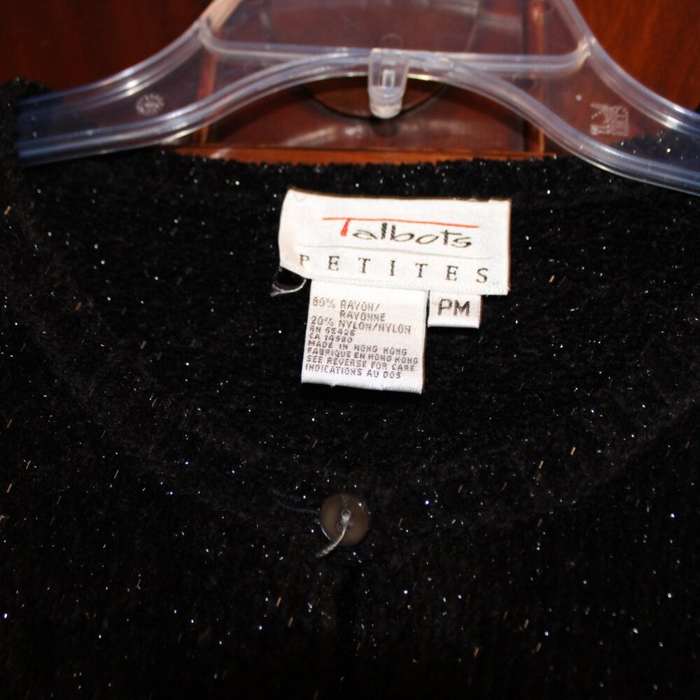 Talbots Sparkle‎ Metallic & Black Button Front Cardigan Sweater Size PM - Picture 4 of 4